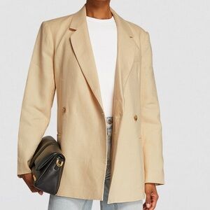 ANNE BING Yellow linen Double breasted Kaia Blazer